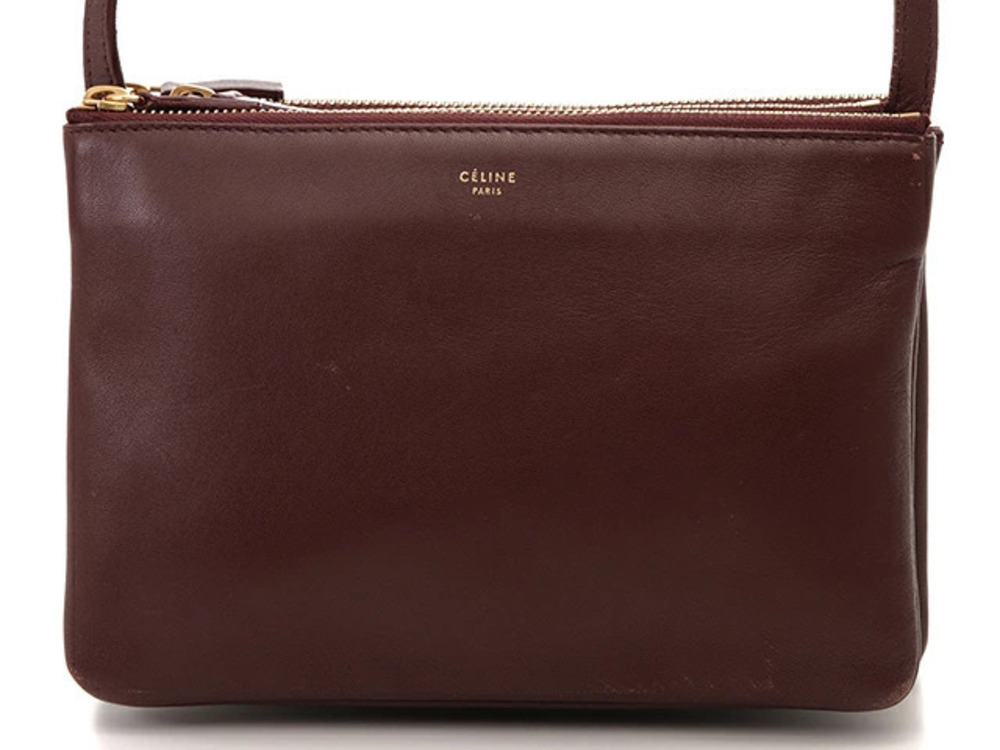 Celine Trio Shoulder Bag Pochette Clutch Lambskin Bordeaux Purple